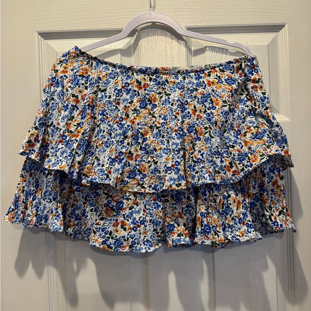 Floral Ruffle Skirt - Blue and Orange
